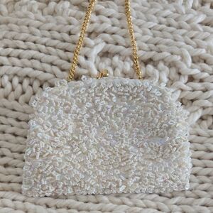 Elegant Beaded White Evening Bag